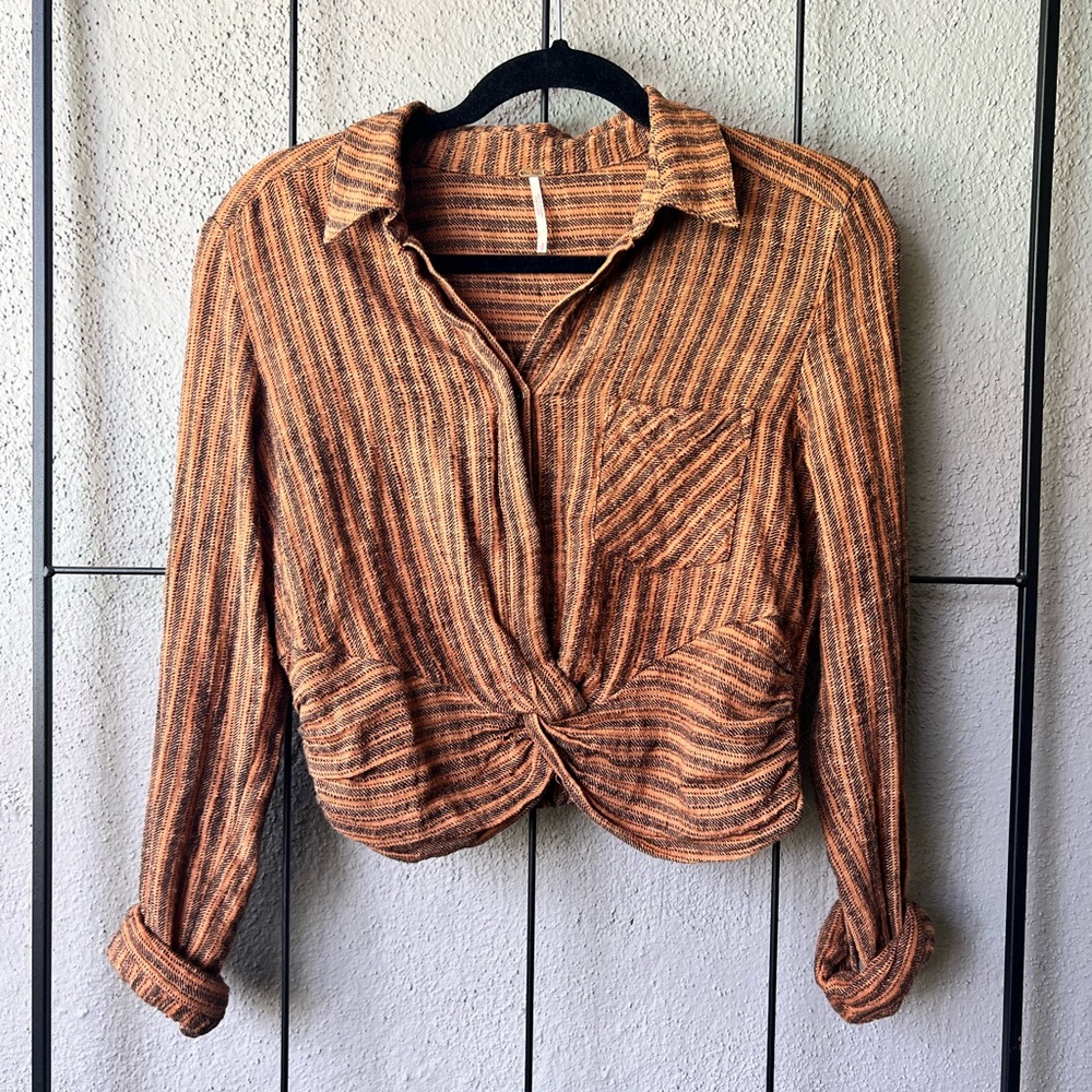 FREE PEOPLE Twist Front Button Down Blouse with Pocket